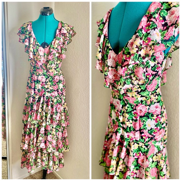 WOMEN’S WAYF PINK FLORAL DROP WAIST RUFFLE TIERED DRESS SIZE S - Picture 1 of 6